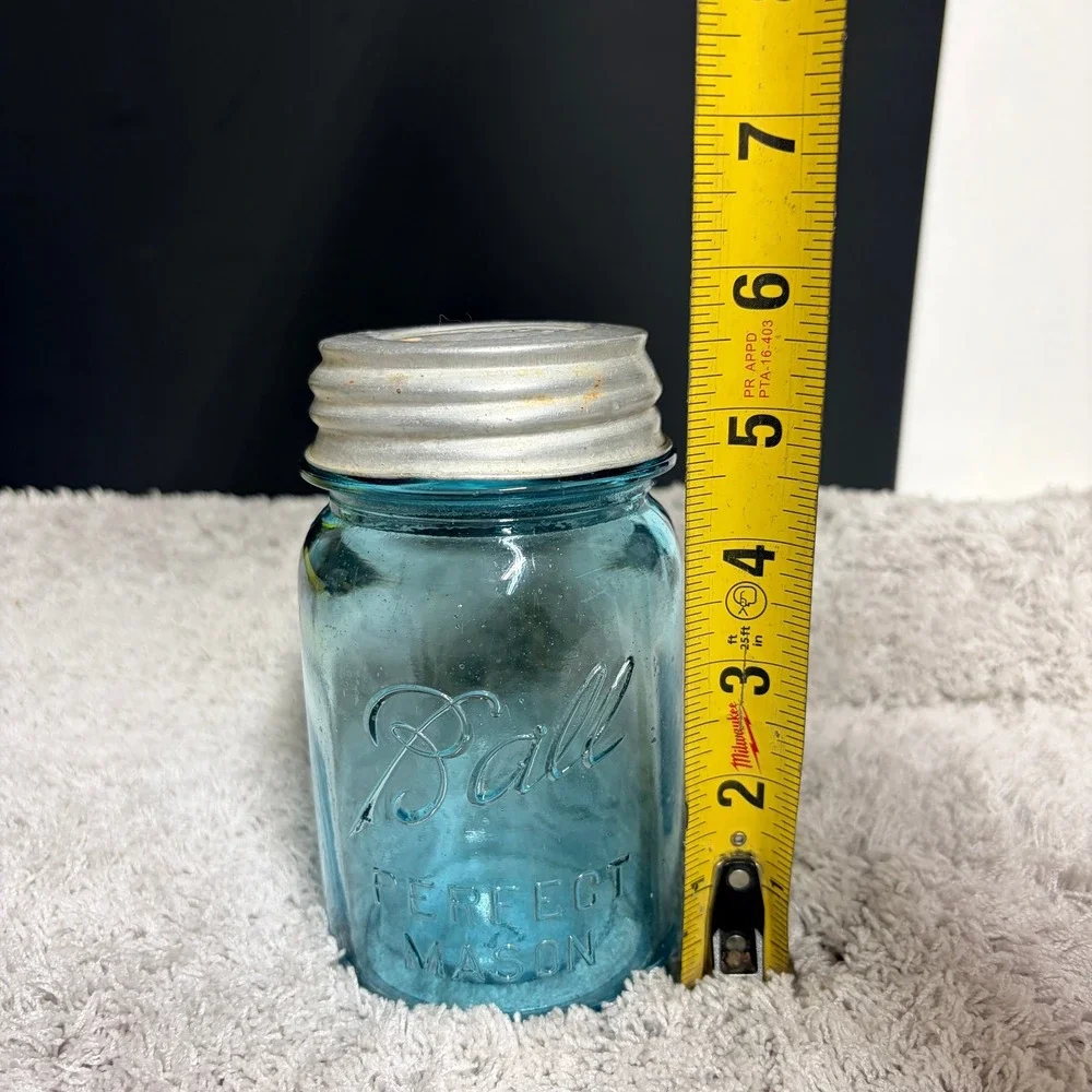 Vintage Ball‎ Perfect Mason Jar Aqua Blue Glass with Presto Aluminum 1910-1933